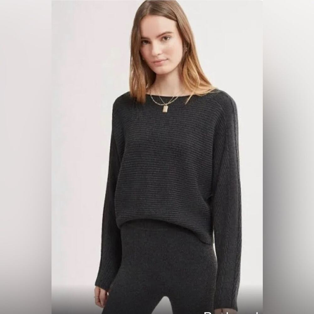 Le Ore charcoal dark grey off shoulder cropped sweater xxs